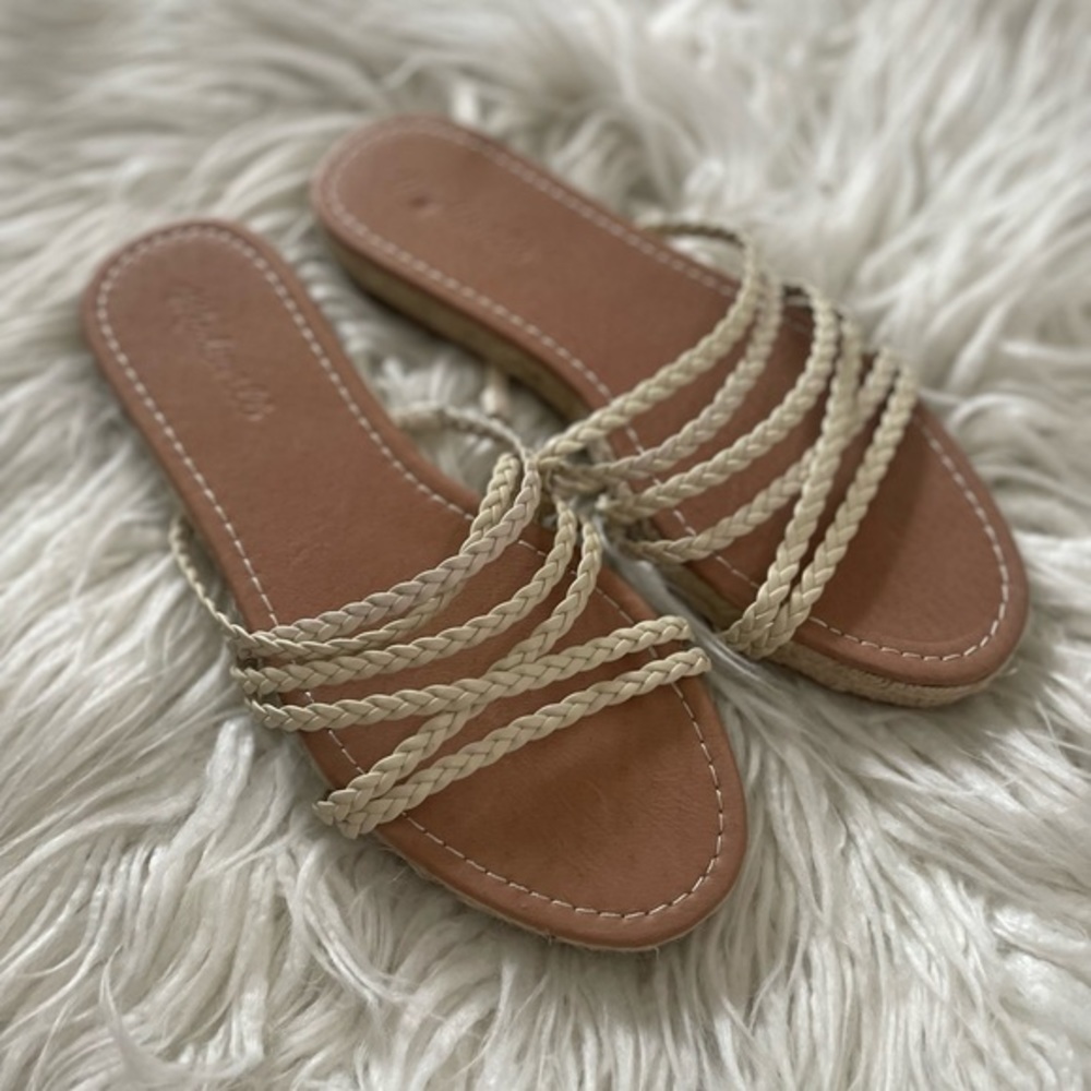 Madewell beige tan‎ braided leather espadrille sandals 8.5 NWOB